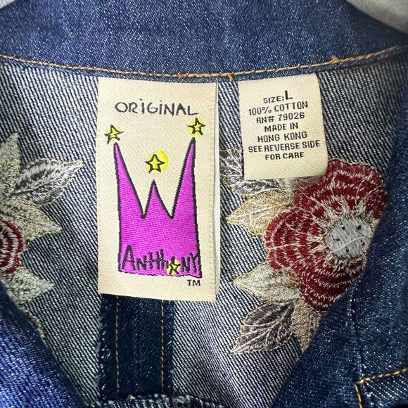 ORIGINAL ANTTHONY Jacket Womens L Dark Denim Western Floral Embroidery Vintage - Picture 7 of 11